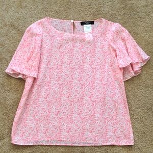 Weekend Max Mara Silk Caccia Shirt Blouse, pink, white, size 10